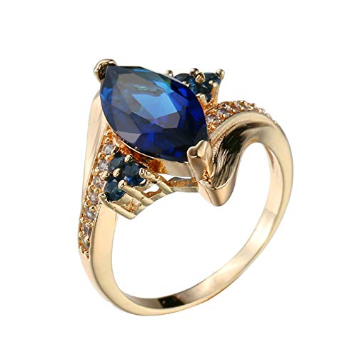 Beydodo Damen Ring Verlobung Vergoldet Trauring Solitärring mit Blau Zirkonia Eheringe Nickelfrei Gold Ringe Größe 54 (17.2) von Beydodo