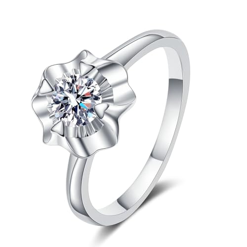 Beydodo Damen Ring Weißgold 585, Hochzeit Ringe Blume Solitär mit Laborgezüchteter Diamant 0.3ct Ringe Gr.62 (19.7), Trauringe Verlobungsringe für Frauen von Beydodo