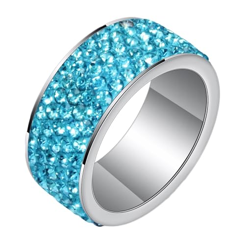 Beydodo Edelstahl Herren Ring Freundschaft, Männer Ringe 8MM Tennis mit Azur Zirkonia Partnerringe Silber Ring Personalisiert Nickelfrei Größe 54 (17.2) von Beydodo