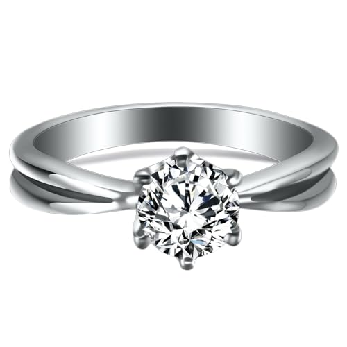 Beydodo Edelstahl Ringe Frauen, Ring Personalisiert Solitär mit 6MM Zirkonia Partnerringe Damen Ring Silber Nickelfrei Größe 57 (18.1) von Beydodo