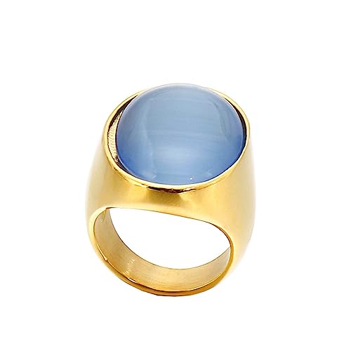 Beydodo Edelstahl Ringe Freundschaft, Frauen Ring Personalisiert mit Blau Stein Siegelring Partnerringe Hochzeit Ring Damen Nickelfrei Gold Gr.60 (19.1) von Beydodo