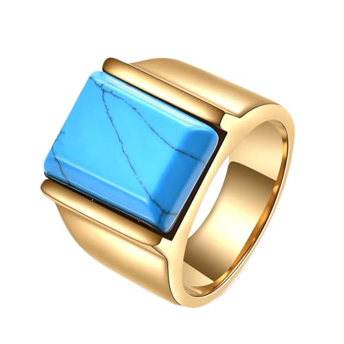 Beydodo Edelstahl Ringe Herren, Ring Personalisiert 15MM mit Türkis Partnerringe Gold Ringe Nickelfrei für Männer Größe 60 (19.1) von Beydodo