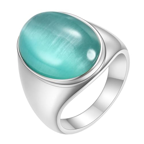 Beydodo Edelstahl Ringe Partner, Herren Ring Personalisiert mit Oval Katzenauge Freundschaftsring Silber Ringe für Männer Größe 60 (19.1) von Beydodo