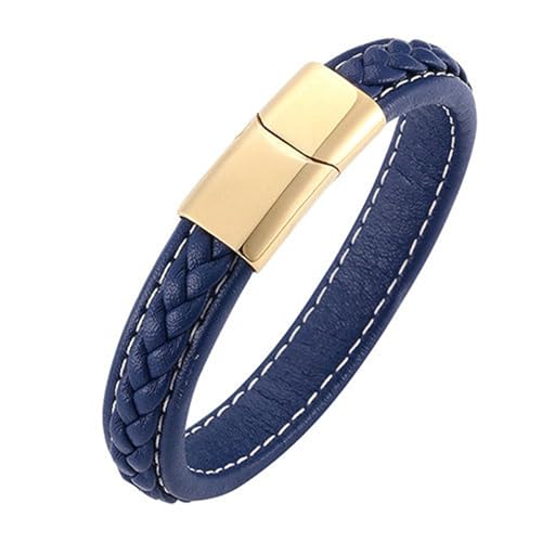 Beydodo Herren Armbänder Leder, Lederarmband Personalisiert 12MM Partnerarmbänder Leder Armband Blau 20.5CM mit Magnetverschluss von Beydodo