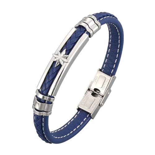 Beydodo Herren Armband Leder Blau, Personalisiertes Armband Männer 8MM Octagon Stern Lederarmband Charms mit Sicherheitsverschluss 20.5CM von Beydodo
