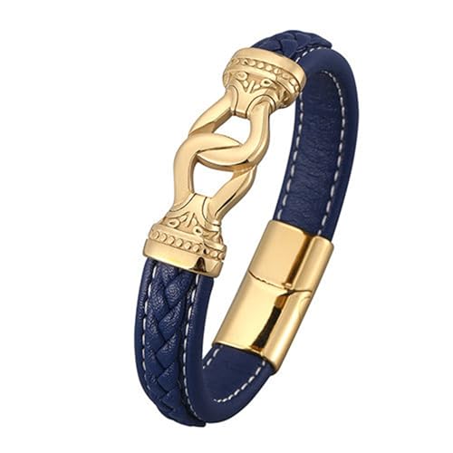 Beydodo Herren Armband Leder Personalisiert, Partner Armbänder Ethno Knot 12MM mit Magnetverschluss Charms Armband Blau Leder 18.5CM von Beydodo