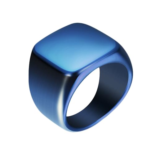 Beydodo Herren Ring Personalisiert, Edelstahl Ringe Breit 18MM Quadrat Glänzend Siegelring Freundschaftsringe Blau Ringe für Männer Größe 60 (19.1) von Beydodo