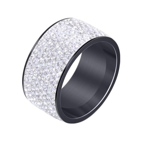 Beydodo Herren Ringe Edelstahl, Männer Ring Breit 12MM mit Weiß Zirkonia Freundschaftsring Ring Personalisiert Schwarz Gr.52 (16.6) von Beydodo