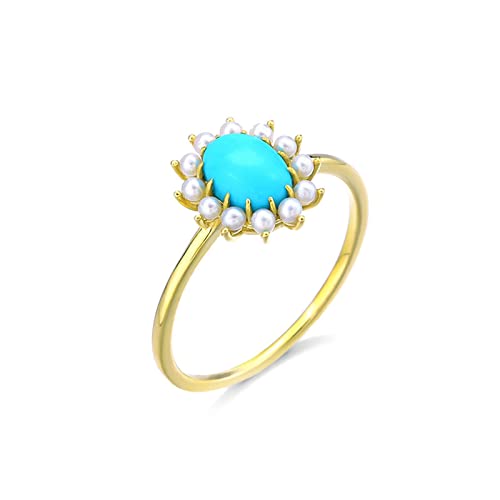 Beydodo Hochzeitsringe Gold 750 Damen, Ring Verlobung Blume mit Oval Türkis und Perlen Trauringe Eheringe Nickelfrei Größe 56 (17.8) von Beydodo