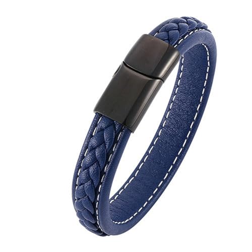 Beydodo Leder Armbänder für Herren mit Magnetverschluss, Armband Personalisiert 12MM Freundschaftsarmband Partnerarmband Blau Leder 18.5CM von Beydodo