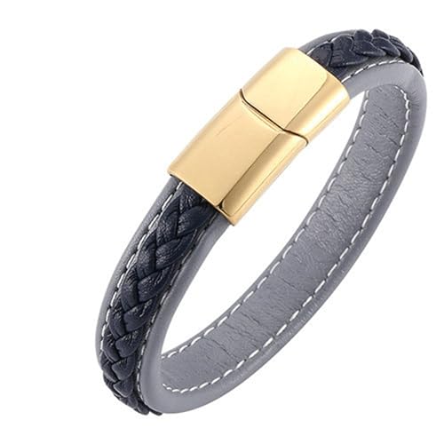 Beydodo Leder Armbänder für Männer, Armband Herren 12MM Charms Armbänder mit Magnetverschluss Partnerarmband Grau Blau 16.5CM von Beydodo