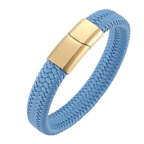 Beydodo Leder Armband Männer Personalisiert, Partnerarmbänder Leder 12MM mit Magnetverschluss Charm Armband Blau 18.5CM von Beydodo