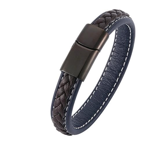 Beydodo Lederarmbänder für Männer, Armband Herren Personalisiert 12MM mit Magnetverschluss Charms Armband Blau Braun 20.5CM von Beydodo