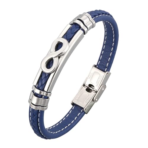 Beydodo Lederarmband Herren mit Sicherheitsverschluss, Partner Armbänder Leder Infinity 8MM Charms Armbänder Personalisiert Blau 20.5CM von Beydodo