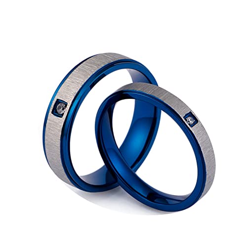 Beydodo Paarringe Edelstahl mit Gravur, Verlobungsringe Partnerringe für 2, Matt Ring Silber Blau 4MM 6MM mit Zirkonia Damen Gr.52 (16.6) + Herren Gr.65 (20.7) von Beydodo