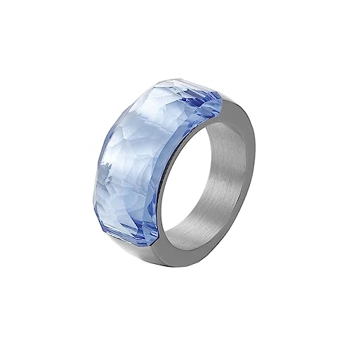 Beydodo Ringe Edelstahl Frauen, Ring Personalisiert 10MM mit Blau Stein Bandring Partnerringe Damen Ringe Nickelfrei Silber Größe 57 (18.1) von Beydodo