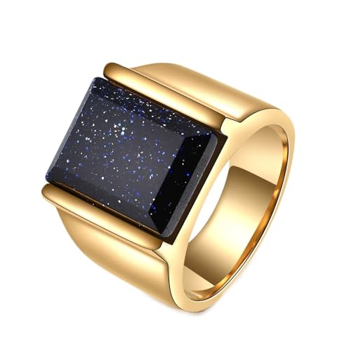 Beydodo Ringe Edelstahl Gold, Herren Ring Personalisiert Siegelring 15MM mit Lapislazuli Freundschaftsringe Männer Ringe Nickelfrei Gr.60 (19.1) von Beydodo