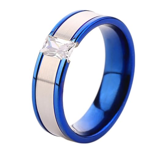 Beydodo Ringe Edelstahl Herren, Ring Personalisiert 6MM mit Zirkonia Bandring Partnerringe Silber Blau Ringe Männer Nickelfrei Gr.57 (18.1) von Beydodo