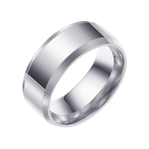 Beydodo Ringe Edelstahl Herren, Ring Personalisiert 8MM Glatt Bandring Partnerringe Silber Ringe Männer Nickelfrei Gr.54 (17.2) von Beydodo