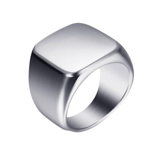 Beydodo Ringe Edelstahl Männer, Herren Ring Personalisiert 18MM Quadrat Siegelring Freundschaftsringe Silber Ringe Nickelfrei Gr.52 (16.6) von Beydodo