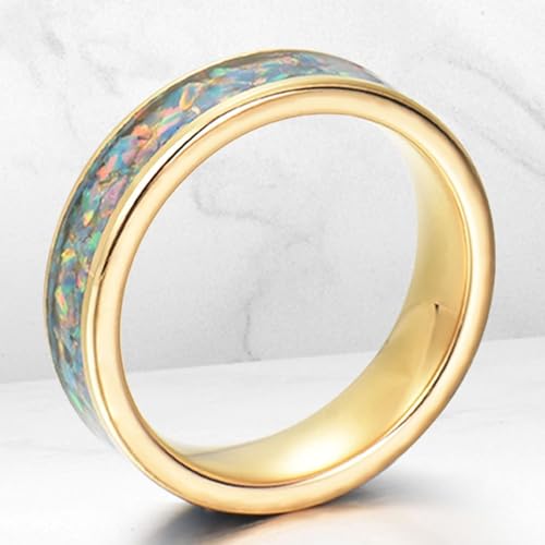 Beydodo Ringe Edelstahl Männer, Herren Ring Personalisiert 8MM mit Opal Bandring Freundschaftsringe Gold Ringe Nickelfrei Gr.65 (20.7) von Beydodo