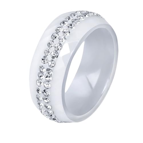 Beydodo Ringe Keramik Männer Frauen, Unisex Ring Personalisiert 8MM mit Zirkonia Freundschaftsringe Weiß Ringe Nickelfrei Gr.62 (19.7) von Beydodo