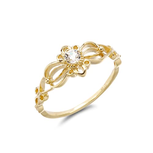 Beydodo Trauringe Damen 750 Echtgold, Ring Personalisiert Blume mit Weiß Topas Verlobungsringe Hochzeit Ringe Frauen Nickelfrei Größe 47 von Beydodo
