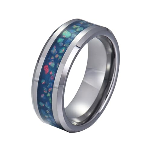 Beydodo Wolfram Herren Ring Freundschaft, Männer Ringe 8MM mit Blau Opal Bandring Partnerringe Silber Ring Personalisiert Nickelfrei Größe 65 (20.7) von Beydodo