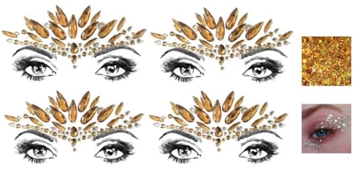 4 Stückt Gesicht Glitzerstein gold Gesicht Edelsteine Aufkleber Glitter Strasssteine Gesicht Make-Up und Goldener Glitzer BFG34x4 von BeyondTattoos