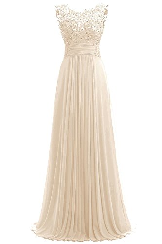 Beyonddress Damen Chiffon Perlstickerei Abendkleider Lange Elegant HochzeitsKleid Spitze Cocktailkleider(Champagner,32) von Beyonddress