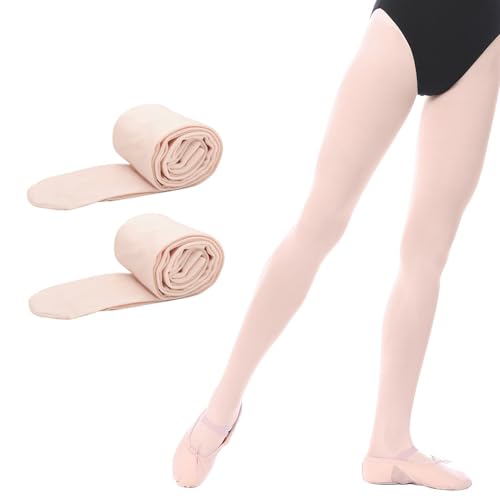 Bezioner 2 Paar Kinder Ballett Strumpfhose Tanzstrumpfhose mit Fuss fur Kinder und Damen,Apricot 2 Paar,M von Bezioner