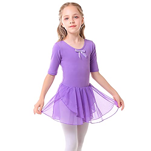 Bezioner Ballettkleidung Mädchen Tanzkleid Kinder Baumwolle Balletttrikot Ballettkleid mit Rock Tütü Violett 130 von Bezioner