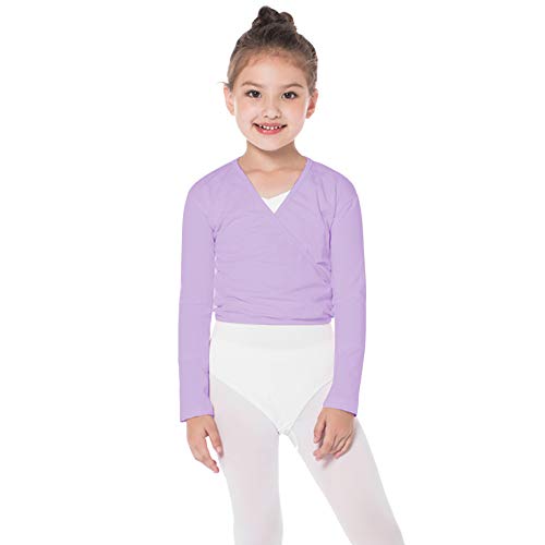 Bezioner Kinder Ballett Wickeljacke Gymnastik Tanz Ballettjacke Lange Ärmel für Mädchen Damen (XL(über 150cm), Lila) von Bezioner