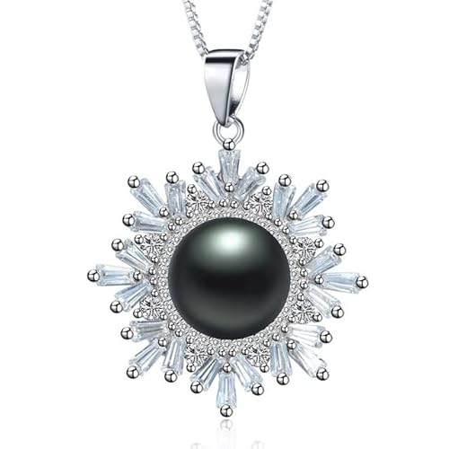 BgnEhRfL Perle, Perlenanhänger, Halskette, Süßwasserperlen-Halskettenanhänger for Frauen, modische Kristall-Zirkon-Sterlingsilber-Naturschmuck-Halsketten (Color : Black) von BgnEhRfL