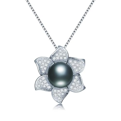 BgnEhRfL Perle, Perlenanhänger, Halskette, echte natürliche Süßwasserperlen-Halskette for Frauen, Sterlingsilber-Kreuz-Zirkon-Anhänger-Schmuck (Color : Black) von BgnEhRfL