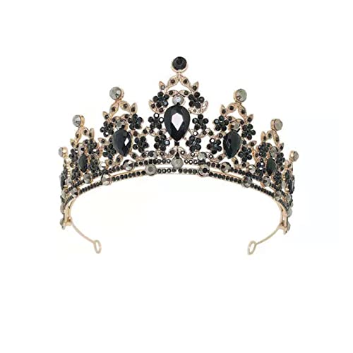 Tiara, Prinzessinnenkrone, Hochzeit Tiara Prinzessin Vintage schwarze Krone Ohrring Set Braut Tiara Geburtstag Kopfschmuck (Farbe: 2 rot) (Color : 1 Black) von BgnEhRfL