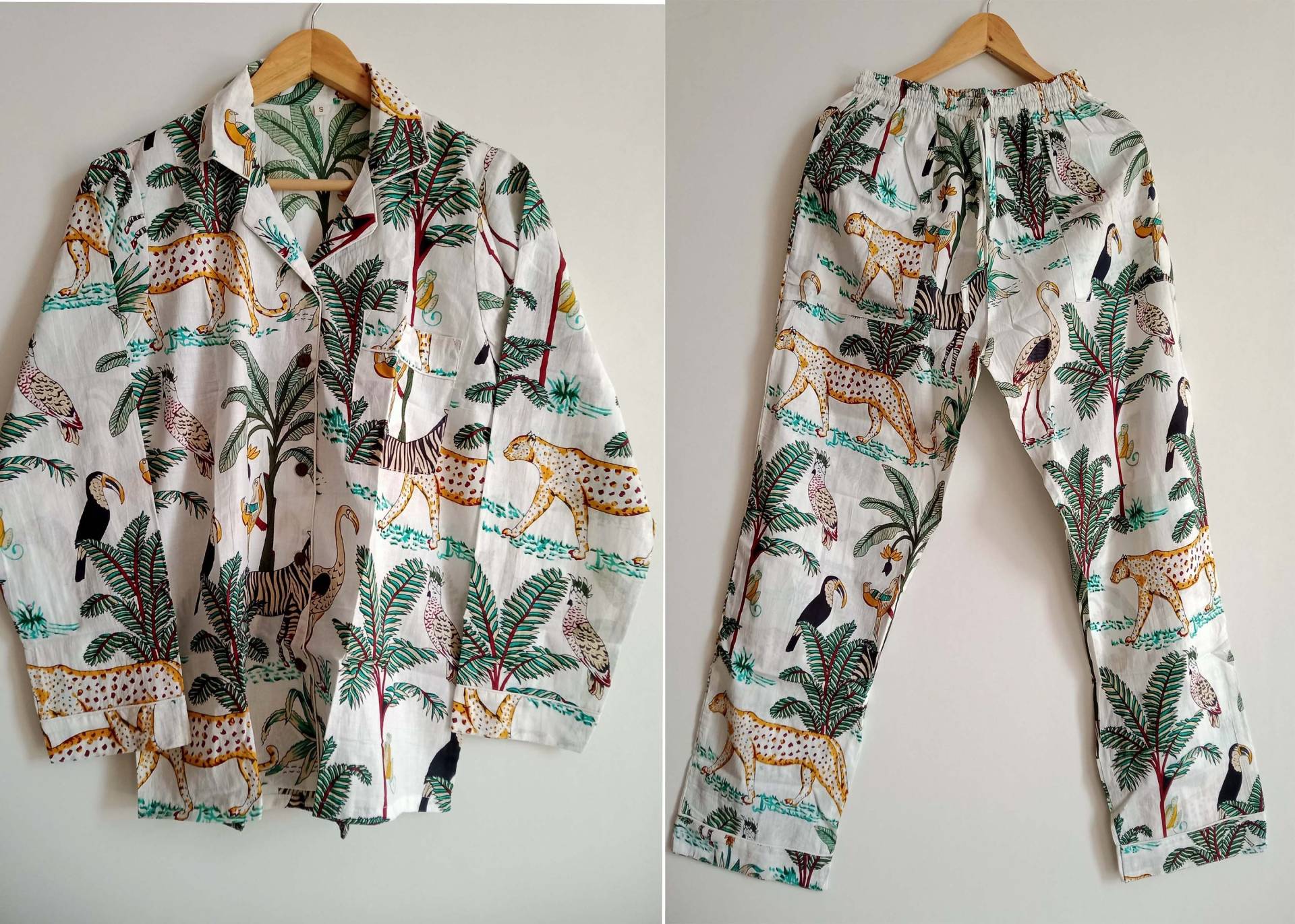 Jungle Printed Pj Set, Baumwolle Pyjama Brautjungfer Erwachsene Nachthemd, Nachtwäsche Kleid, Frauen Nachtanzug von Bhatyanihandicraft