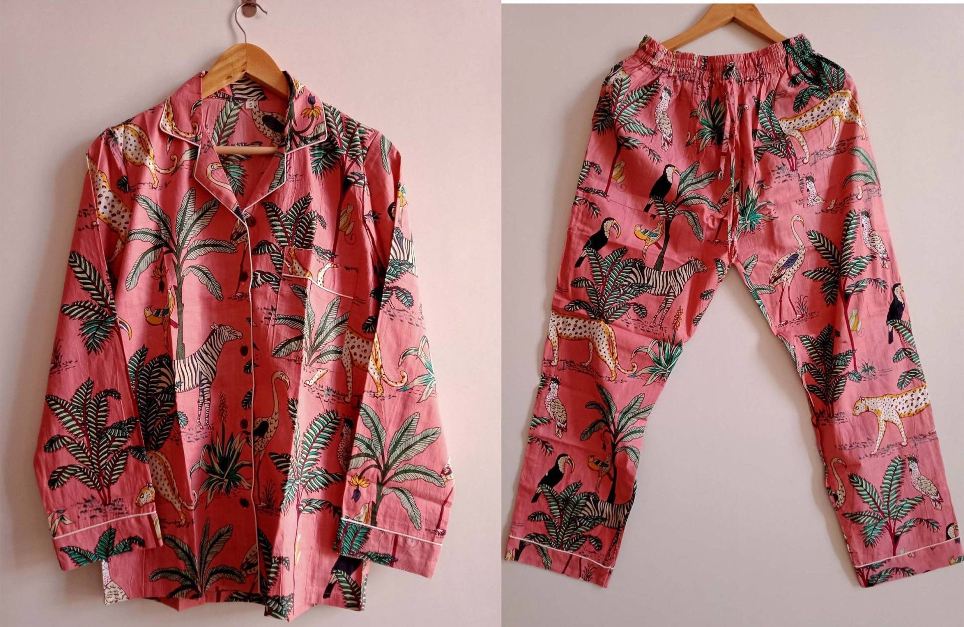 Jungle Print Pj Set, Weiche Baumwolle Nachtanzug, Geschenk Für Sie, Bequeme Nachtwäsche Frauen Nachtanzug von Bhatyanihandicraft