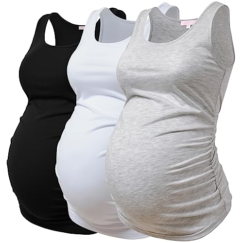 Umstands-Tanktops für Frauen, gerüscht, ärmellos, Basic-Tops, Umstands-Shirt, Weste, Schwangerschafts-T-Shirt, Schwarz/Weiß/Grau, Mittel Umstands-Tanktops für Frauen, gerüscht, ärmellos, Basic-Tops, Umstands-Shirt, Weste, Schwangerschafts-T-Shirt, Schwarz/Weiß/Grau, Mittel von Bhome