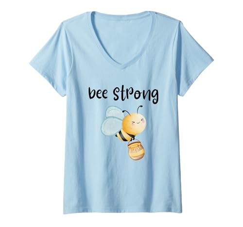 Damen Biene Kind stark Spruch T-Shirt mit V-Ausschnitt Damen Biene Kind stark Spruch T-Shirt mit V-Ausschnitt von Bienen Schüler Schule Geschenkidee