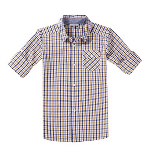 BIENZOE Jungen Baumwolle Plaid Knopf Unten Hemd Blau/Gelb Größe 7/8 von BIENZOE