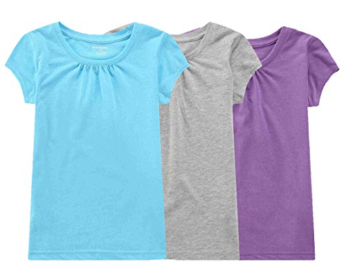 BIENZOE Mädchen Antimikrobiell Schnelltrocknend Kurzarm T-Shirt 3pc Satz B 14/16 von BIENZOE
