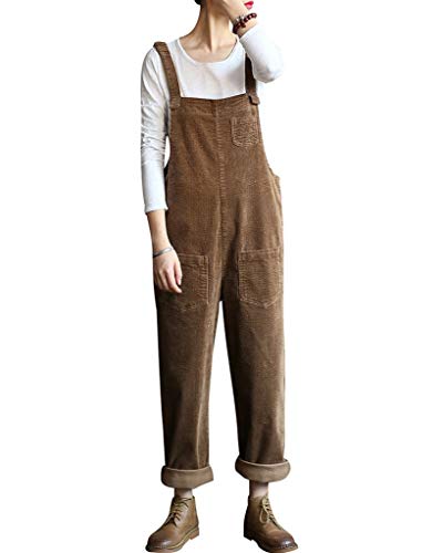 Bigassets Damen Baumwolle Cord Jumpsuits Spielanzug Hose Latzhose mit Taschen Khaki von Bigassets