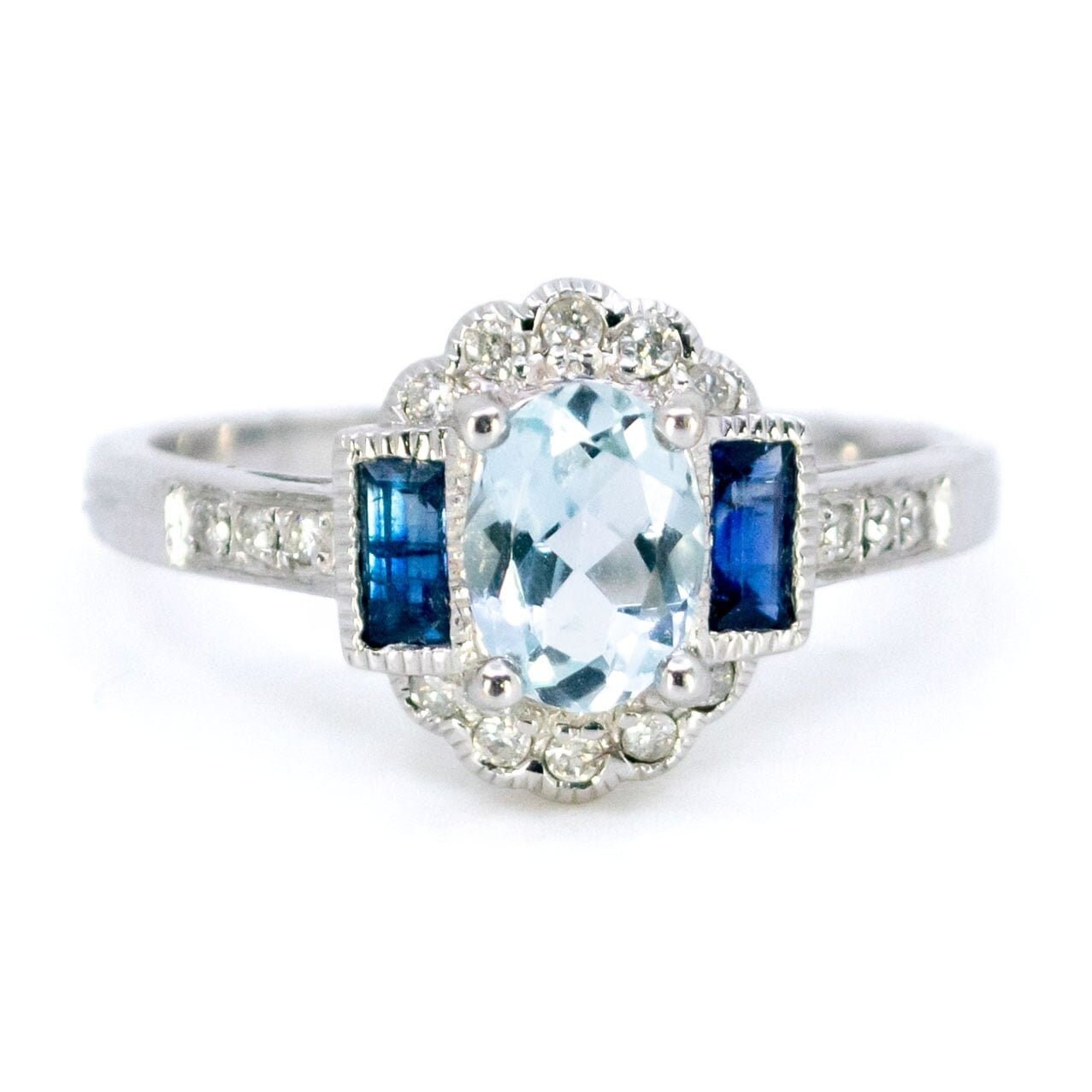 Aquamarin Diamant Saphir 14K Ring 11010-0184 von Binenbaum