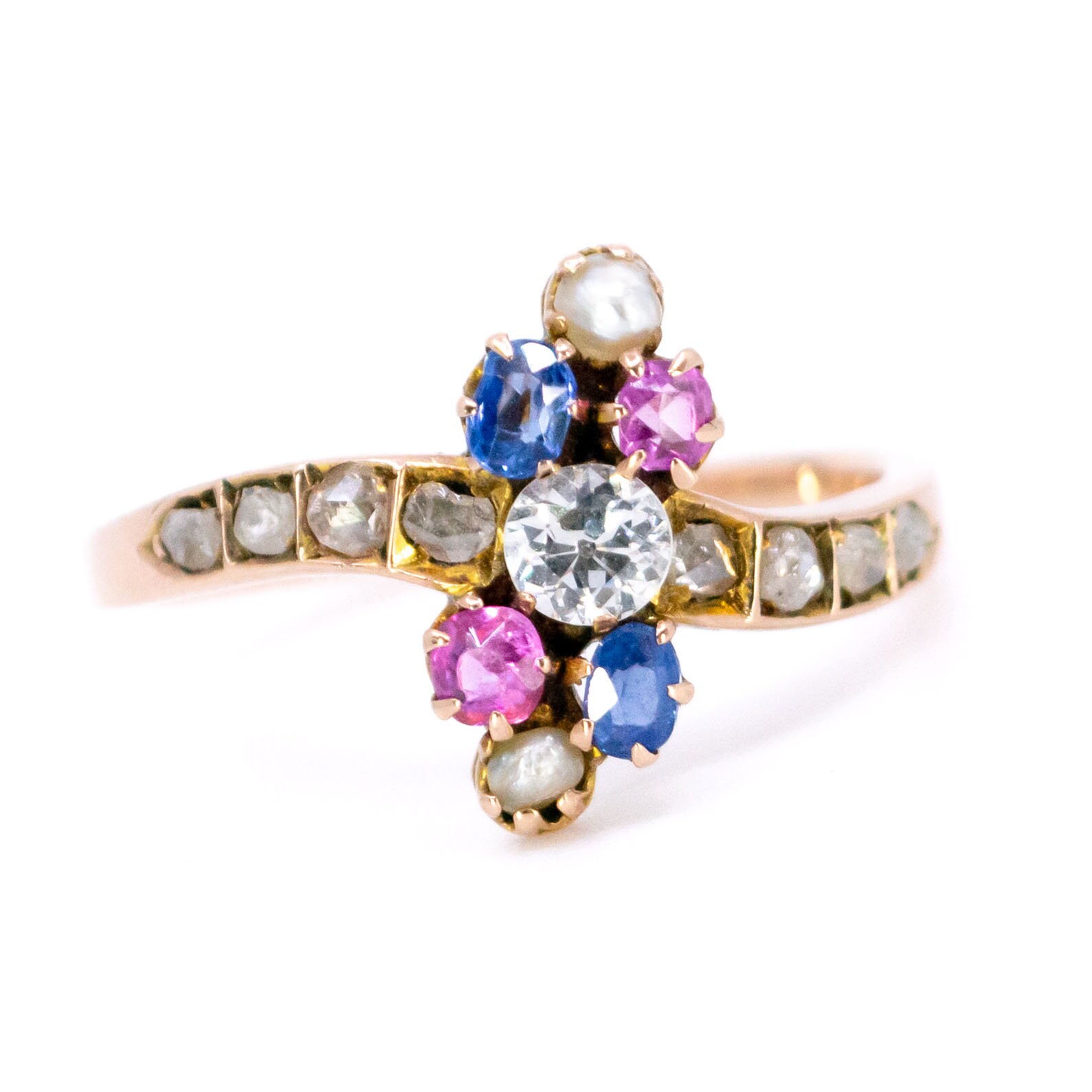 Diamant Perle Rubin Saphir 18K Multi-Edelstein Ring 10242-2245 von Binenbaum