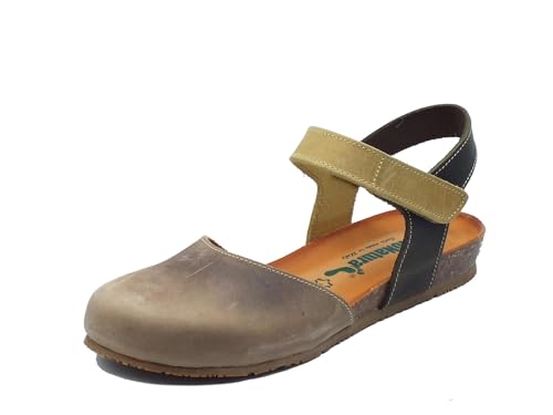 BioNatura 68C2081 Imb Crazy Horse Schlamm-Sandalen für Damen aus Leder mit Stretch, Crazy Horse Schlamm, 36 EU von BioNatura