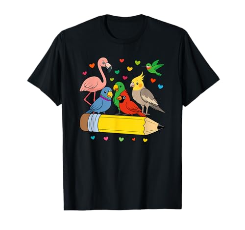 Gruppenvögel auf Bleistift, buntes Kostüm, Lehrer, Studenten, Kind T-Shirt Gruppenvögel auf Bleistift, buntes Kostüm, Lehrer, Studenten, Kind T-Shirt von Bird Vacations Costume