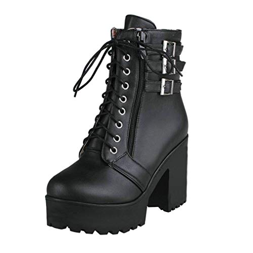 Birdsight Damen Blockabsatz Plateau Gothic Stiefeletten High Heels Ankle Boots mit Schnürung Moderne Schnalle Schuhe von Birdsight