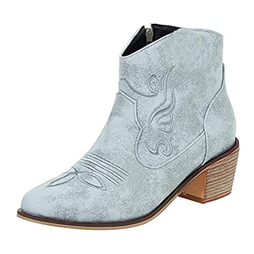 Birdsight Damen Cowboy Stiefeletten Blockabsatz Ankle Boots Stickerei Western Herbst Winter Stiefel(Blau,39) von Birdsight