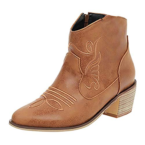 Birdsight Damen Cowboy Stiefeletten Blockabsatz Ankle Boots Stickerei Western Herbst Winter Stiefel(Braun,41) von Birdsight